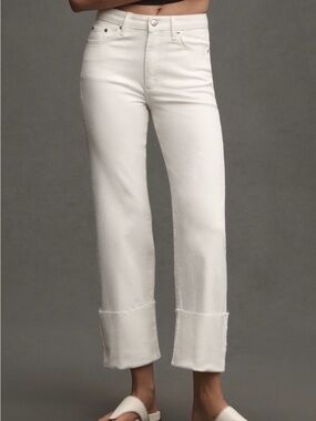 Zara White Cropped Cuffed Jeans